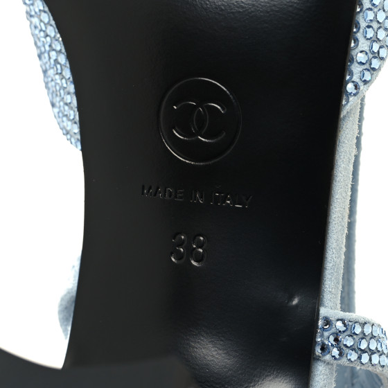 シャネルヒール CHANEL Strass Grosgrain Cap Toe CC Slingback Pumps 38 Blue