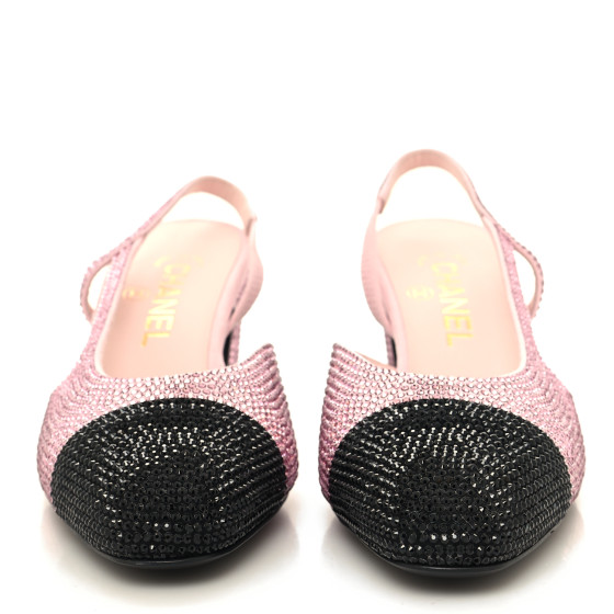 CHANEL Strass Grosgrain Cap Toe CC Slingback Pumps 38 Pink