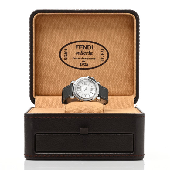 FENDI Stainless Steel Calfskin Diamond Bezel Mother of Pearl