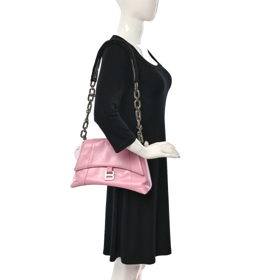 BALENCIAGA Calfskin S Downtown Shoulder Bag Candy Pink Black
