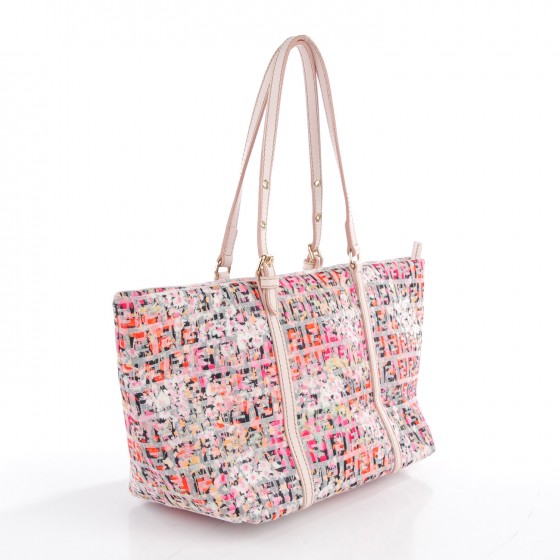 FENDI Zucchino Vitello Floral Forever Shopper Tote Rosa