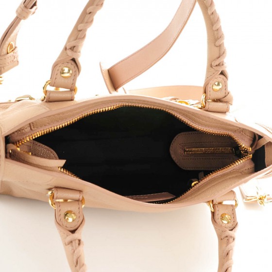 Balenciaga ベージュ ミニシティ　ゴールド BALENCIAGA Shearling Nappa Gold Metallic Edge Hardware Mini
