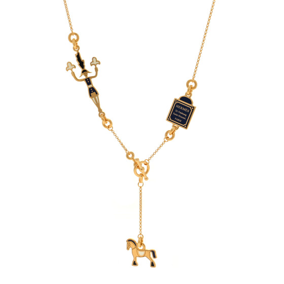 HERMES【Collana Cheval】メタルネックレス パレード ゴールド HERMES Metal Enamel Cheval Grand Parade Necklace Gold