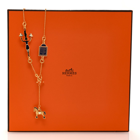 HERMES Metal Enamel Cheval Grand Parade Necklace Gold