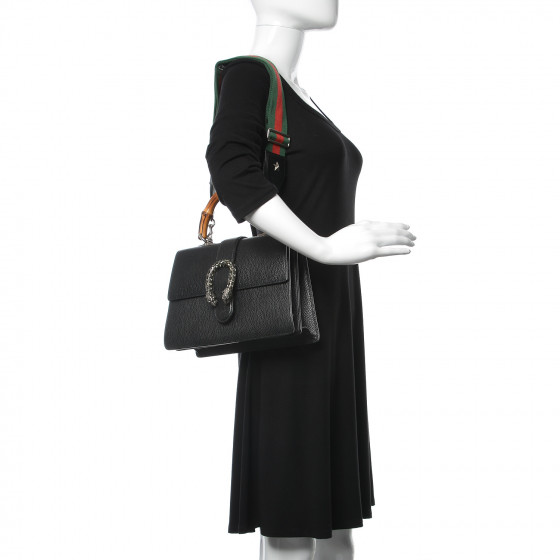 GUCCI Pebbled Calfskin Bamboo  Medium Dionysus Top Handle Bag Black