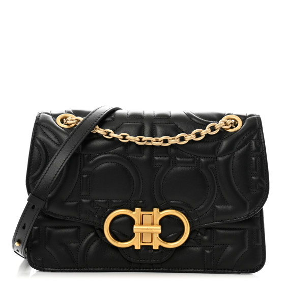 【送料&関税込】Salvatore Ferragamo Bags.. Black SALVATORE FERRAGAMO Maxi Gancio Black Leather Tote Bag