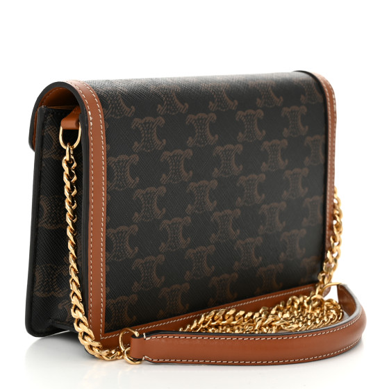 CELINE Triomphe Canvas Calfskin Margo Wallet on Chain Tan