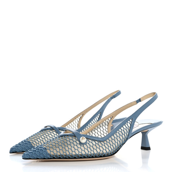 JIMMY CHOO Fishnet Mesh Nappa Amita 45 Slingback Pumps 39