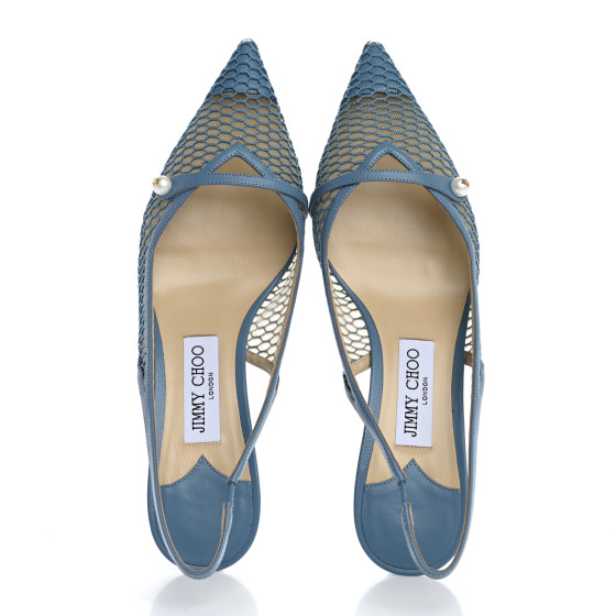 Mi JIMMY CHOO Fishnet Mesh Nappa Amita 45 Slingback Pumps 39