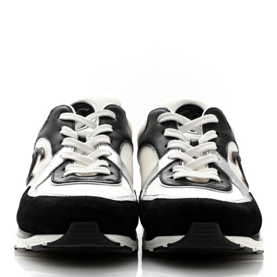 shue様　1204-01 CHANEL Mesh Suede Calfskin Mens CC Sneakers 44 White Silver