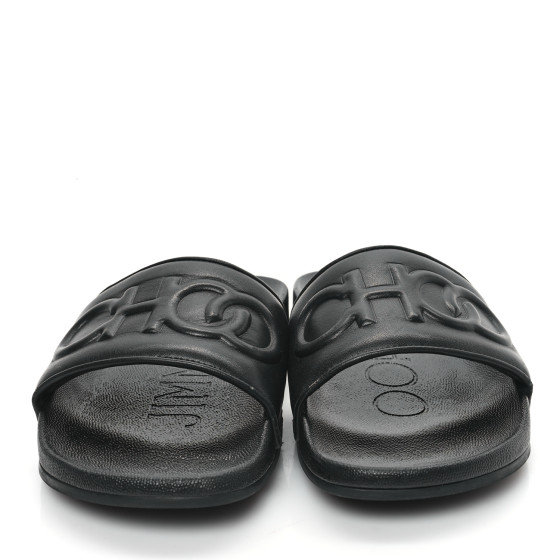 デカロゴ★Jimmy Choo AZARI ロゴ ナッパレザー サンダル JIMMY CHOO Nappa Embossed Logo Azari Slide Sandals 40 Black