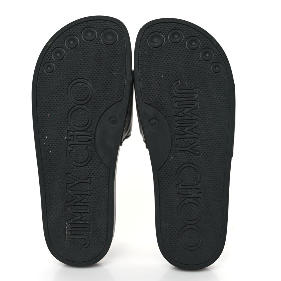 JIMMY CHOO Nappa Embossed Logo Azari Slide Sandals 40 Black