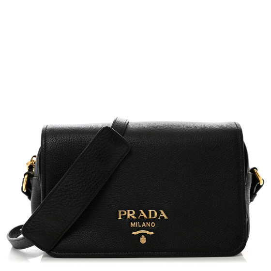 PRADA Vitello Phenix Crossbody Bag Black 1636235 | FASHIONPHILE