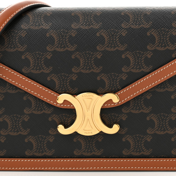 【CELINE】Celine Wallet On Chain（Tan）【ランク:Ａ】 CELINE Shiny Calfskin Cuir Triomphe Wallet on Chain Tan