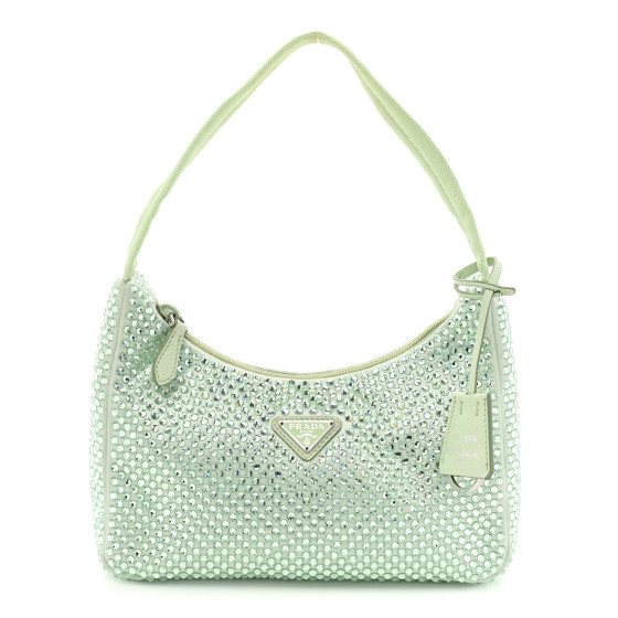 PRADA Satin Crystal Mini Re-Edition 2000 Bag Aqua