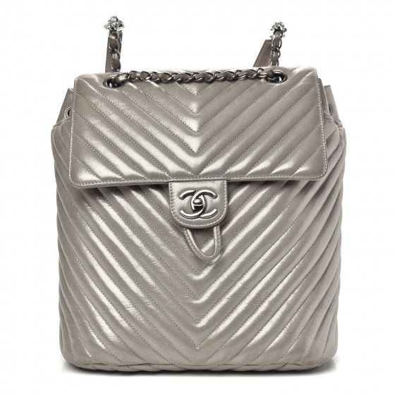 CHANEL ★Chanel Chevron Urban Spirit Backpack Silver CHANEL Metallic Calfskin Chevron Quilted Urban Spirit