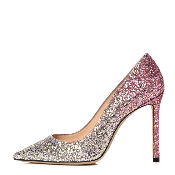 JIMMY CHOO Coarse Glitter Degrade Romy 100 Pumps 35 Silver Pink