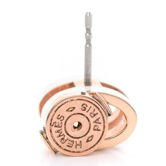 HERMES Rose Gold Lacquered Mini Pop H Earrings White 990971