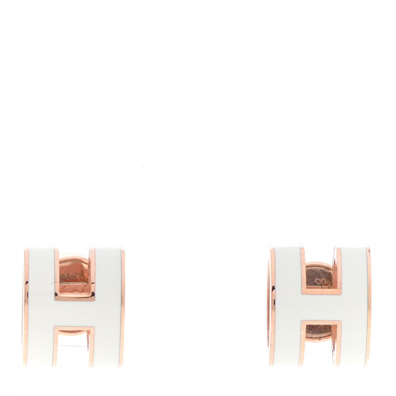 HERMES Rose Gold Lacquered Mini Pop H Earrings White 990971