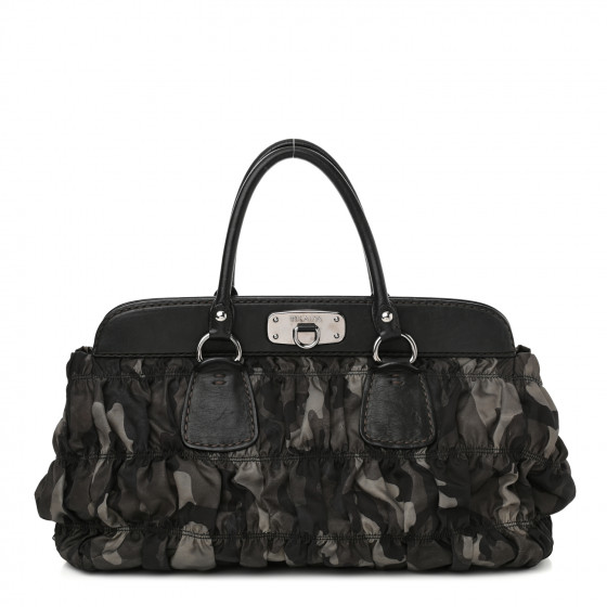 PRADA Tessuto Gaufre Camouflage Frame Satchel Fumo 991292