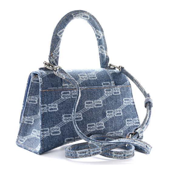 BALENCIAGA Denim BB Monogram Small Hourglass Top Handle Bag