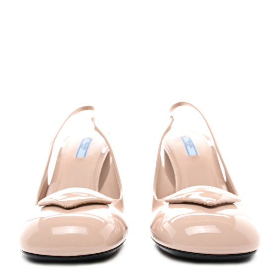PRADA Patent Triangle Logo Slingback Pumps 41 Cipria 1559265