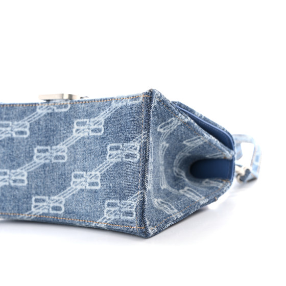 BALENCIAGA Denim BB Monogram Small Hourglass Top Handle Bag