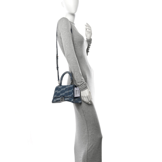 BALENCIAGA Denim BB Monogram Small Hourglass Top Handle Bag