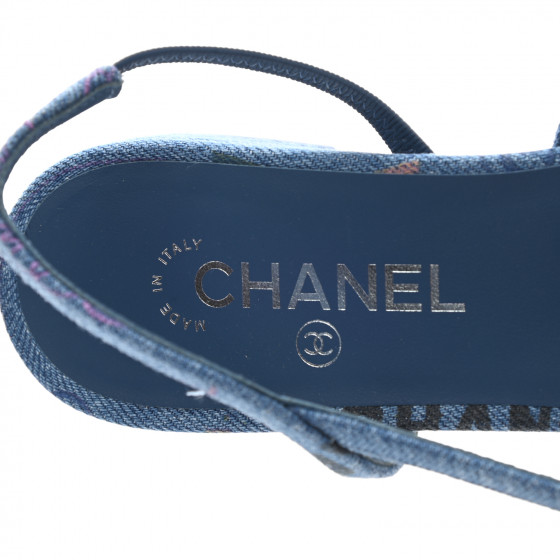 CHANEL Denim Cap Toe CC Slingback Flats 40 Light Blue