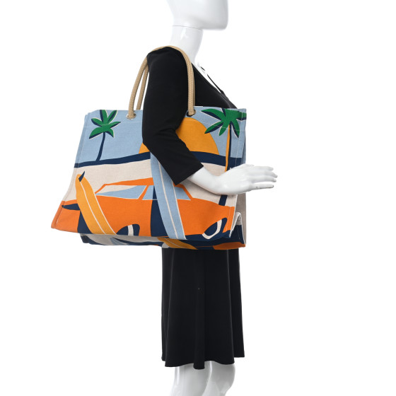 HERMES Canvas Apres la Vague Beach Bag Orange Bleu 1251920