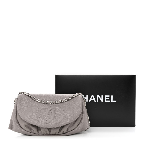 CHANEL Caviar Half Moon Wallet On Chain WOC Light Grey