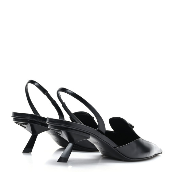 PRADA Spazzolato Logo Pointed Toe 55mm Slingback Pumps 38