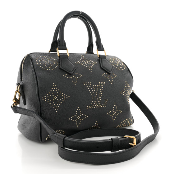 Louis Vuitton Black Leather Studded Speedy Bandoulière 25