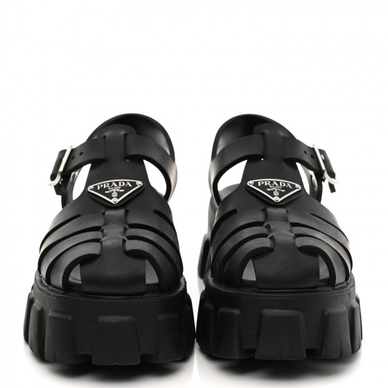 PRADA Foam Rubber Triangle Logo Monolith 55mm Cage Sandals