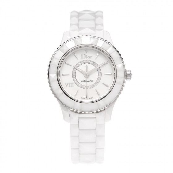 CHRISTIAN DIOR Stainless Steel Ceramic Diamond 33mm Dior VIII Automatic Watch White