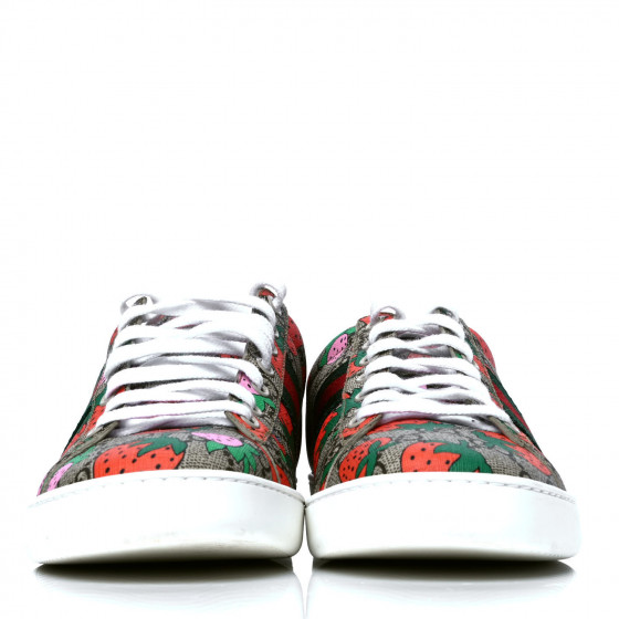 GUCCI GG Supreme Monogram Strawberry Web Womens Ace Sneakers