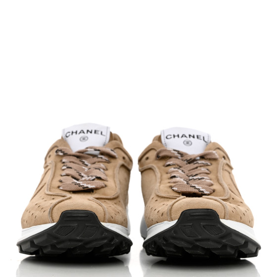 CHANEL Suede Goatskin CC Sneakers 38.5 Dark Beige 1160961