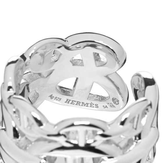 HERMES Sterling Silver GM Chaine d'Ancre Enchainee Band Ring