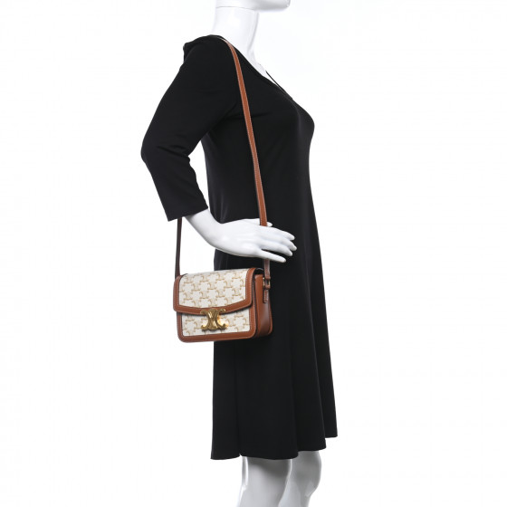 CELINE Calfskin Triomphe Canvas Teen Triomphe Bag White