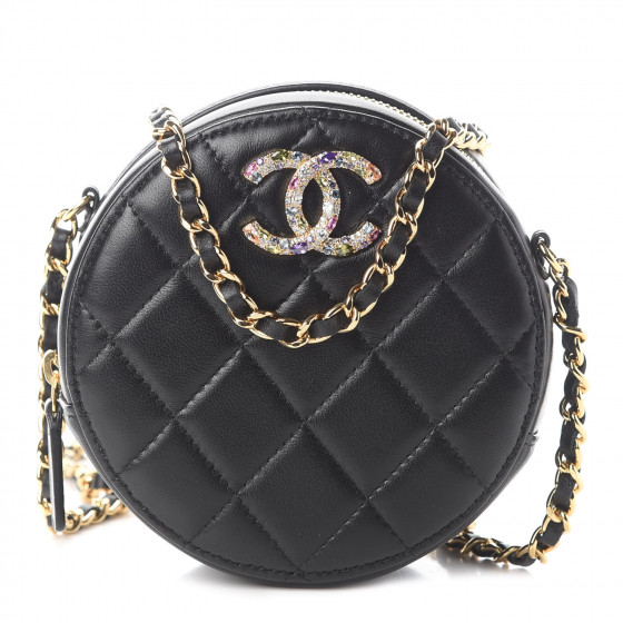 CHANEL Lambskin Quilted Zirconium Round Clutch With Chain
