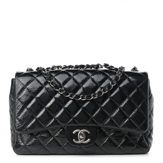 小物 CHANEL CHANEL Crinkled Patent Quilted Jumbo Single Flap Black