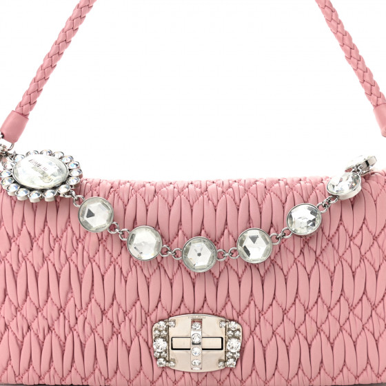 MIU MIU Nappa Matelasse Crystal Flap Clutch Pink 1036021