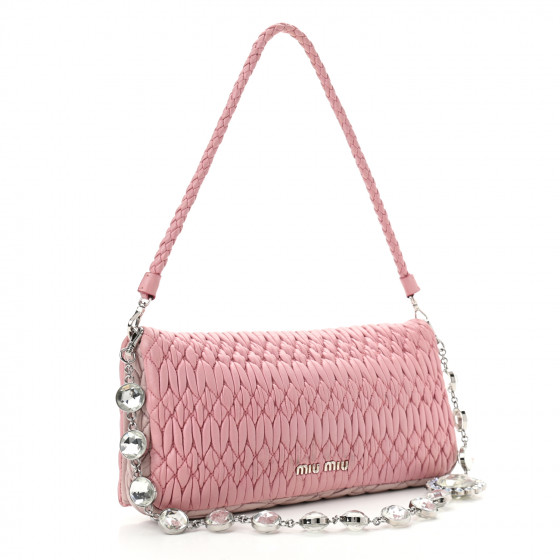 MIU MIU Nappa Matelasse Crystal Flap Clutch Pink 1036021