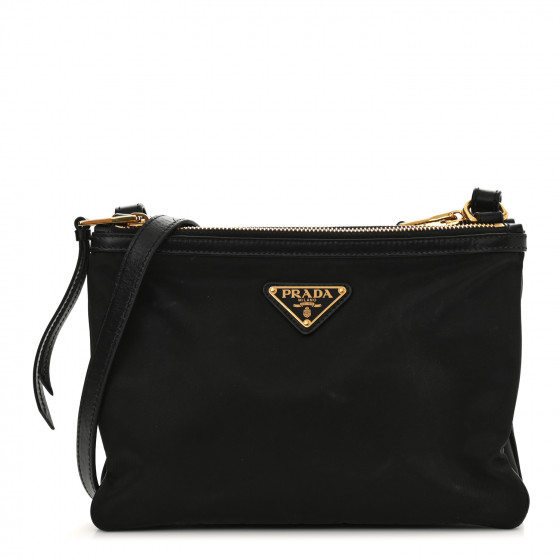 ★PRADA★ 22SS Women's Nylon Gold Logo Double Zipper Cross B New Prada Beige Vitello Phenix Leather Double Zip Crossbody