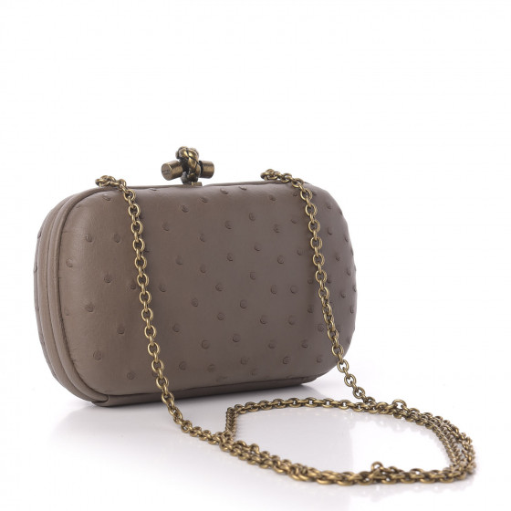 BOTTEGA VENETA Ostrich Chain Knot Clutch New Steel 624905