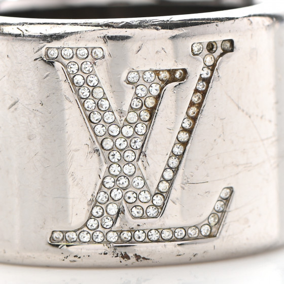 LOUIS VUITTON シルバー スクエアリング LOUIS VUITTON Crystal LV Strass Ring M Silver 909879