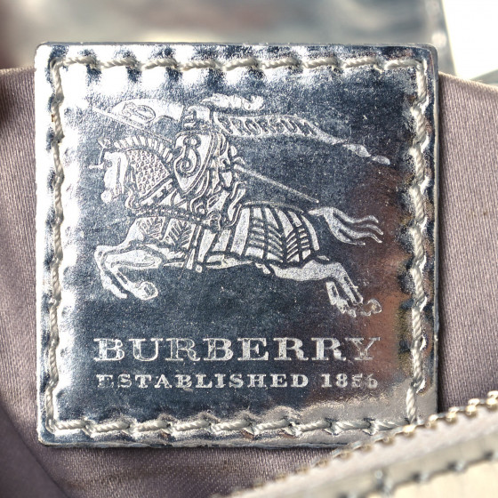 BURBERRY Metallic Patent House Check Sliced Beaton Silver