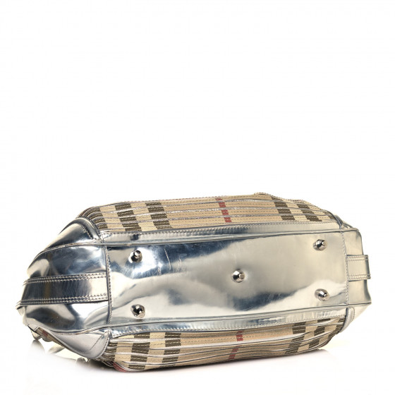 BURBERRY Metallic Patent House Check Sliced Beaton Silver