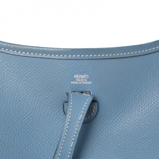 Hermes★ちょっと遊び心をプラス♪Maillon Marin case ブルー青 HERMES Epsom Evelyne III PM Bleu de Prusse 441740 | FASHIONPHILE