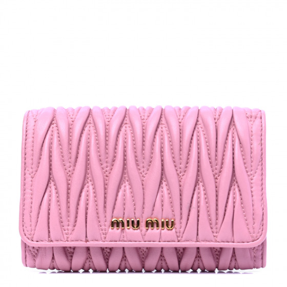 【MIUMIU】MATELASSE FLAP WALLET MIU MIU Nappa Matelasse Flap Tri-Fold Wallet Rosa 810524